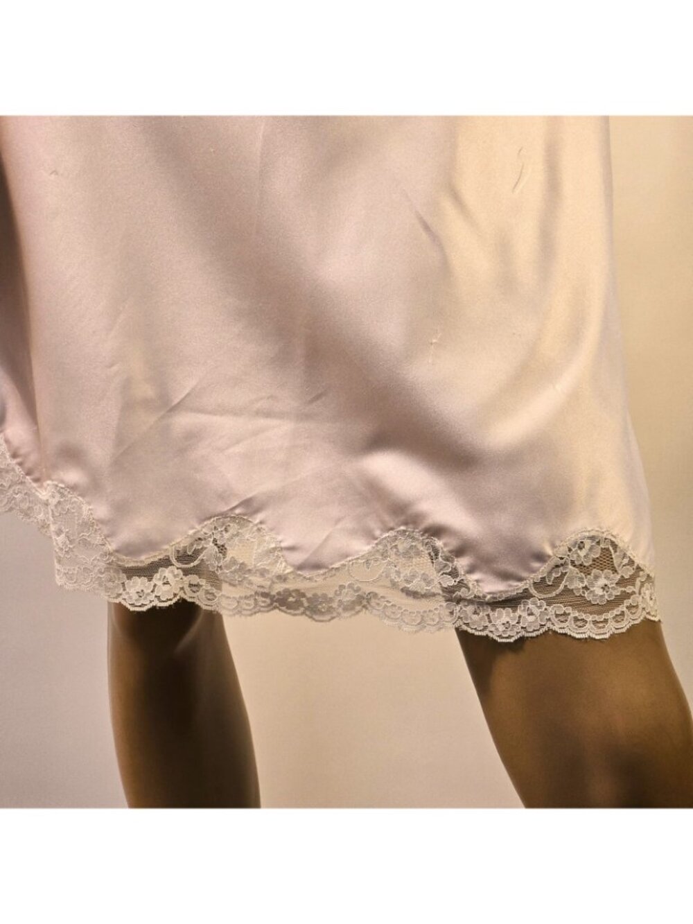 Vintage Chemise Nightgown Slip Blush Pink Satin Floral Lace Trim Womens Sz Small - Picture 6 of 12